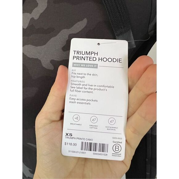 Athleta NWT Triumph Gray Printed Camo Full Zip Hoodie Jacket size XS - Picture 5 of 10